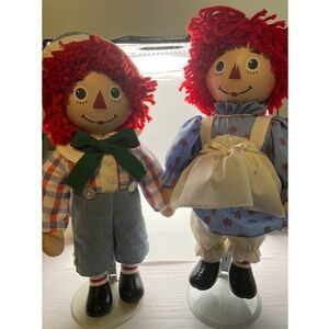 The‎ Brass Key Raggedy Ann and Andy Porcelain Head Dolls with Stands Set of 2